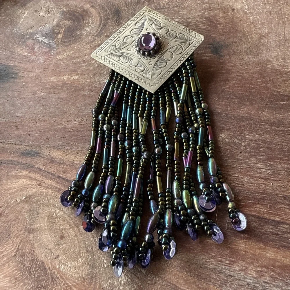 Beaded Pin Brooch‎ Pendant Purple Green